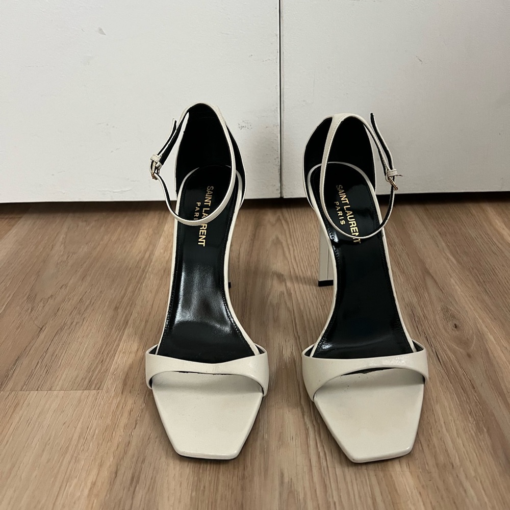 Saint Laurent Women's Cream Heeled Sandals - Bea Sandals